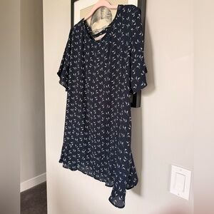 LOFT Navy Short-Sleeve Floral Tunic
